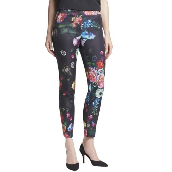 Ted Baker Diemond Oil Painting Floral Trouser Pants Mid Rise Black Womens Size 0 - Picture 1 of 8